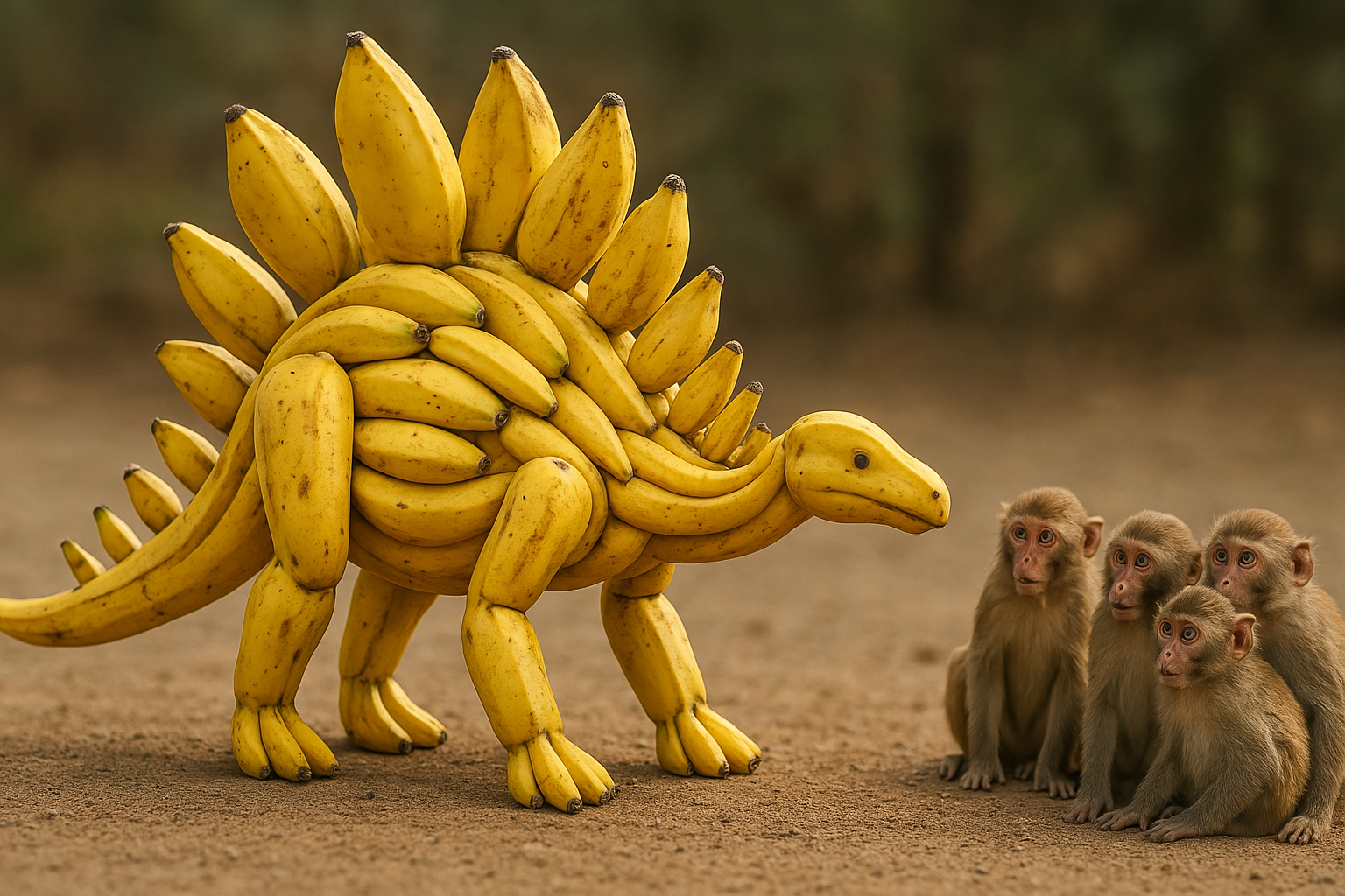 Stegosaurus made of bananas. Monkeys look onwards.-Slide-20